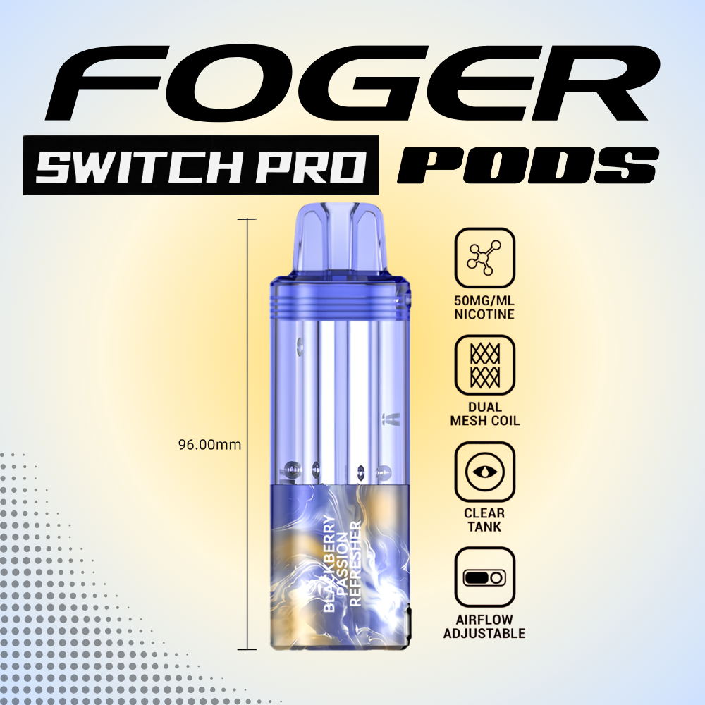 Foger Switch Pro Pod Blackberry Passion Refresher 30K puffs disposable vape with 50mg nicotine and dual mesh coil