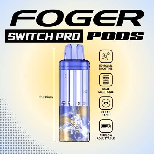 Foger Switch Pro Pod Blackberry Passion Refresher 30K puffs disposable vape with 50mg nicotine and dual mesh coil