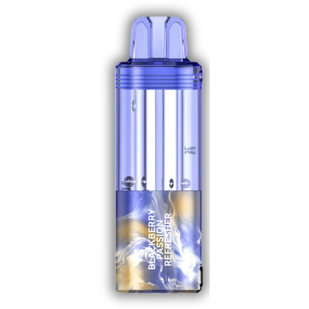Blackberry Passion Refresher Foger Switch Pro Pod 30K puffs disposable vape with clear tank and blue swirl design