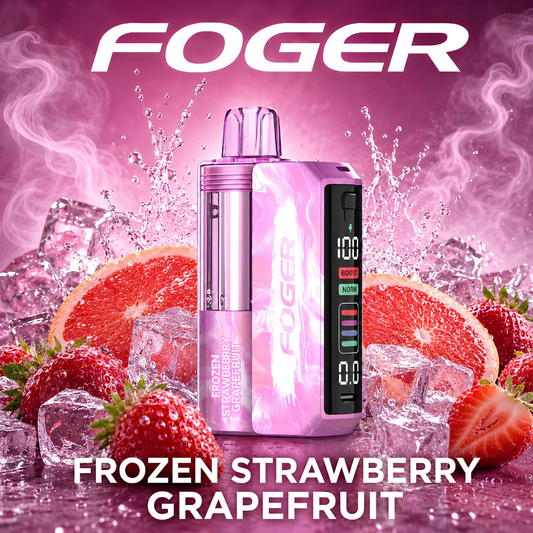 Frozen Strawberry Grapefruit Foger Switch Pro Kit 30K puffs iced vape with LED display and fresh fruit on ice