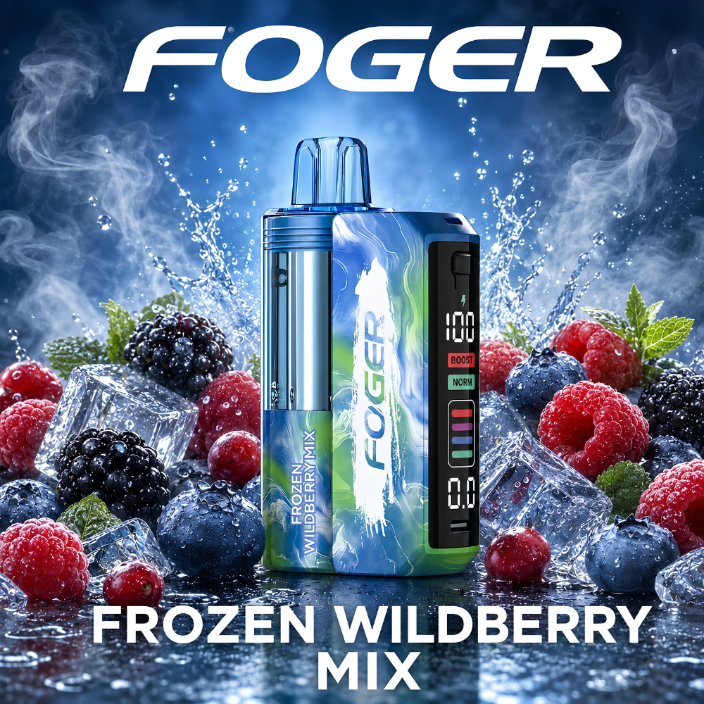 Frozen Wildberry Mix Foger Switch Pro Kit 30K puffs vape with LED display and mixed berries on ice
