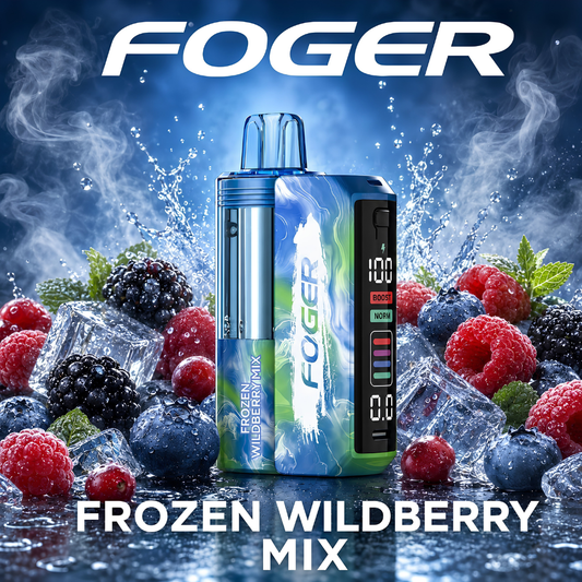 Frozen Wildberry Mix Foger Switch Pro Kit 30K puffs vape with LED display and mixed berries on ice