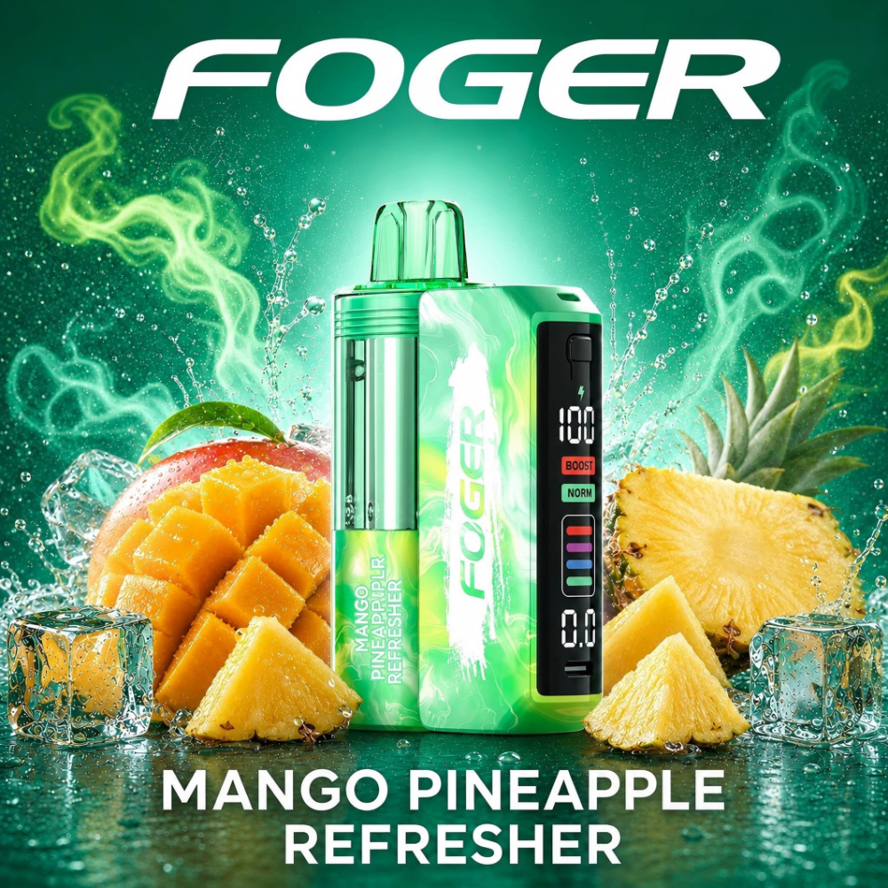 Mango Pineapple Refresher Foger Switch Pro Kit 30K puffs vape with LED display and mango and pineapple on ice