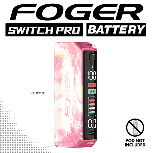 Foger Switch Pro Battery in pink with digital display, 78.80mm height, pod not included