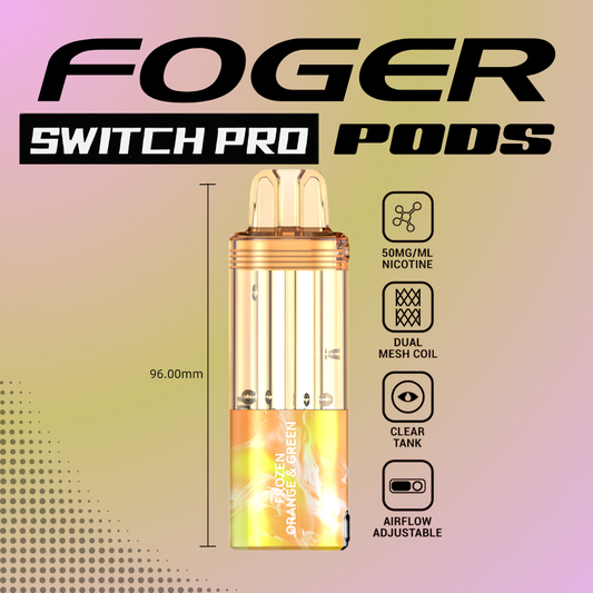 Foger Switch Pro Pod Frozen Orange and Green Refresher 30K puffs disposable vape with adjustable airflow