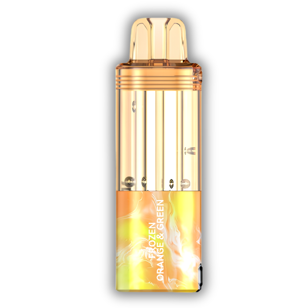 Frozen Orange and Green Refresher Foger Switch Pro Pod 30K puffs iced citrus disposable vape in gold finish