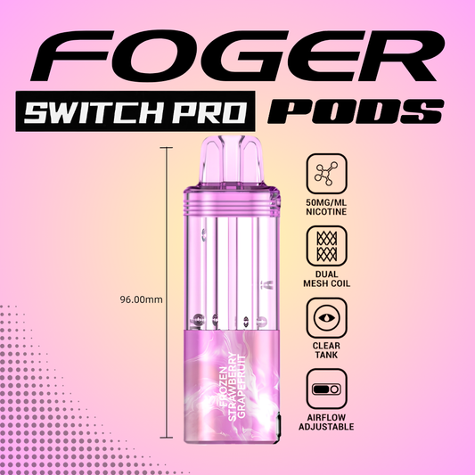 Foger Switch Pro Pod Frozen Strawberry Grapefruit 30K puffs disposable vape with 50mg nicotine and clear tank