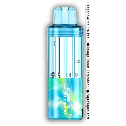 Orange Dream Refresher Foger Switch Pro Pod 30K puffs creamsicle disposable vape in blue and green finish