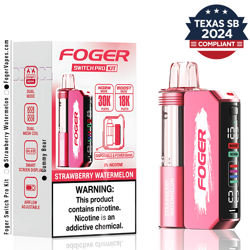 Strawberry Watermelon Switch Pro Kit Foger Vapes Texas Compliant Strawberry Watermelon Switch Pro Kit Foger Vapes Texas Compliant