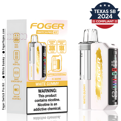White Gummy Switch Pro Kit Foger Vapes Texas Compliant Built in White Gummy Switch Pro Kit Foger Vapes Texas Compliant Built in