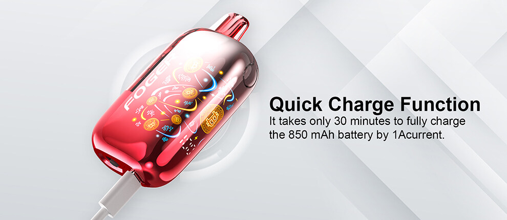Foger Bit 35K quick charge, reaching a full 850mAh charge in 30 minutes at 1A