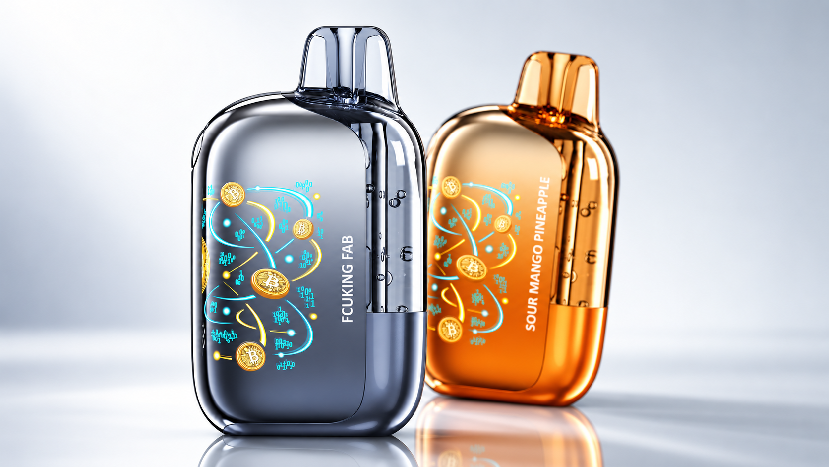 Foger Bit 35K disposable vape shown from the front and side, showing the transparent tank and curved smart display